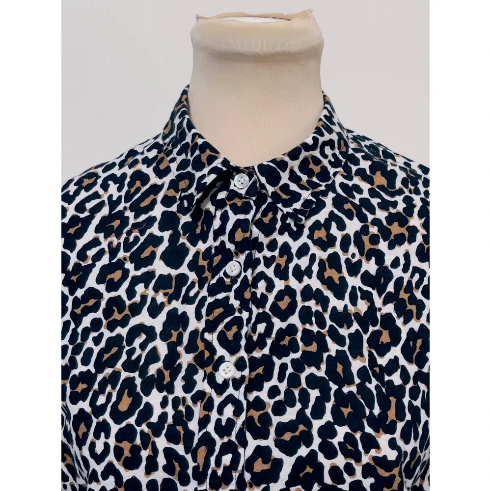 J.Crew Womens Leopard Print Slim Linen Cotton Button Down Shirt Size 4